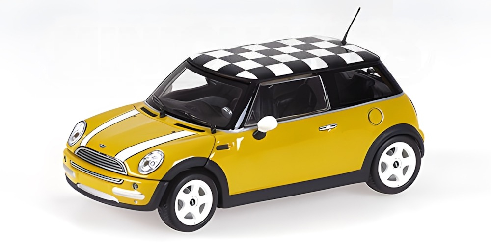 MINI ONE 2001 WITH CHEQUERED ROOF FLAG YELLOW